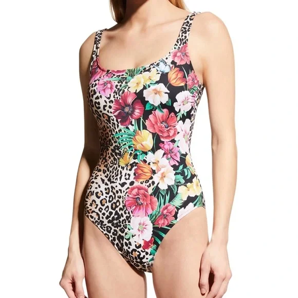 Johnny Was Multicolor Floral and Leopard Print Swimsuit - Picture 3 of 8